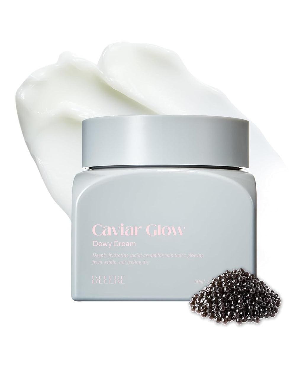 Delere Caviar Glow Dewy Cream | Hydrating Caviar Collagen Cream | Korean Hyaluronic Acid Moisturizer with Korean Anti Aging Care for Radiant Glass Skin, 1.7oz