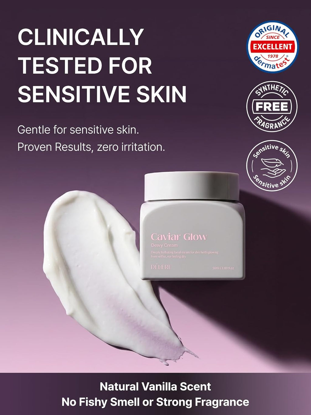 Delere Caviar Glow Dewy Cream | Hydrating Caviar Collagen Cream | Korean Hyaluronic Acid Moisturizer with Korean Anti Aging Care for Radiant Glass Skin, 1.7oz