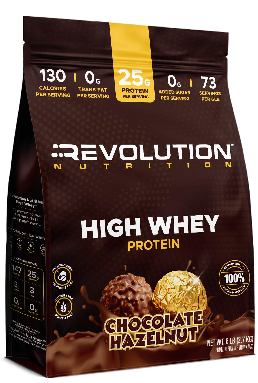 Revolution Nutrition, High Whey, Protein Powder 6LB, Whey Isolate, Gluten Free, Lean Muscle Mass for Men & Women, 25g of Protein Per Scoop, 2.7kg, 73 Servings (Chocolate Cake, 6 Pound)