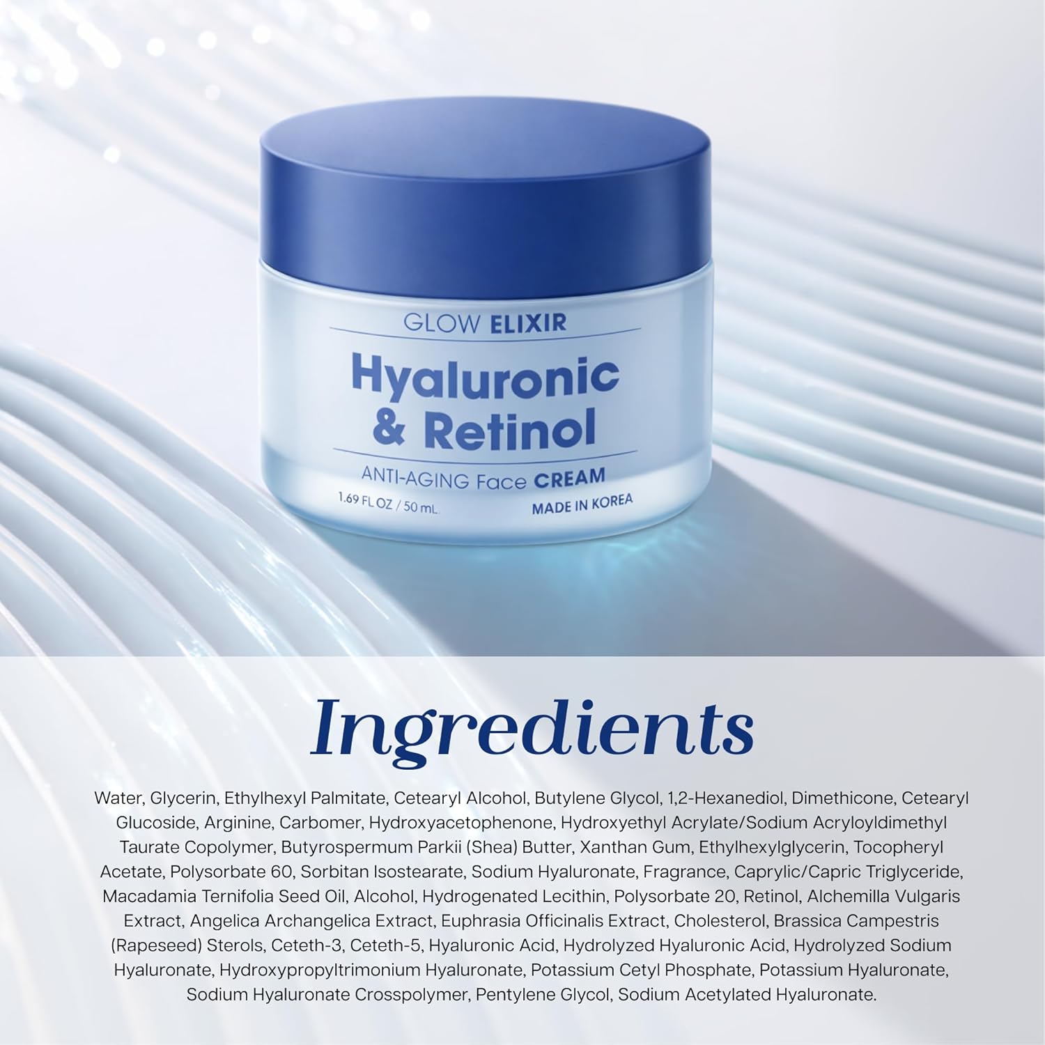 Glow Elixir Retinol & Hyaluronic Acid Face Moisturizer– Dermatologist Tested, Anti Aging, Korean Skin Care – Smooths Fine Lines, Firms, Deep Hydration– Vegan, Clean Beauty – 1.69 Fl. Oz.
