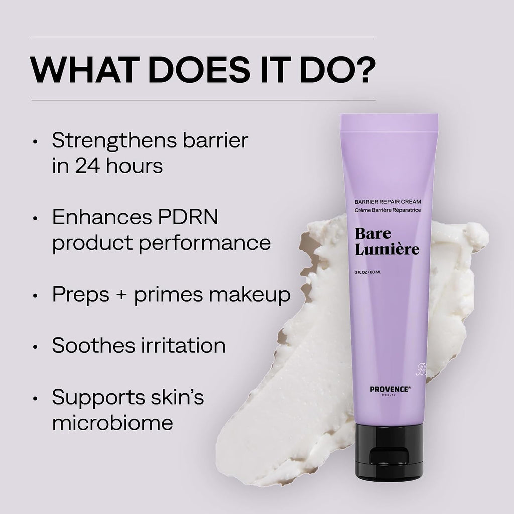 Provence Beauty BARE LUMIÈRE Skin Barrier Repair Cream – 5-in-1 Face Moisturizer with Ectoin, Encapsulated Probiotics & Aloe Vera – Hydrates, Primes, Boosts Glow & Strengthens the Skin – 2 fl oz