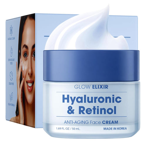Glow Elixir Retinol & Hyaluronic Acid Face Moisturizer– Dermatologist Tested, Anti Aging, Korean Skin Care – Smooths Fine Lines, Firms, Deep Hydration– Vegan, Clean Beauty – 1.69 Fl. Oz.